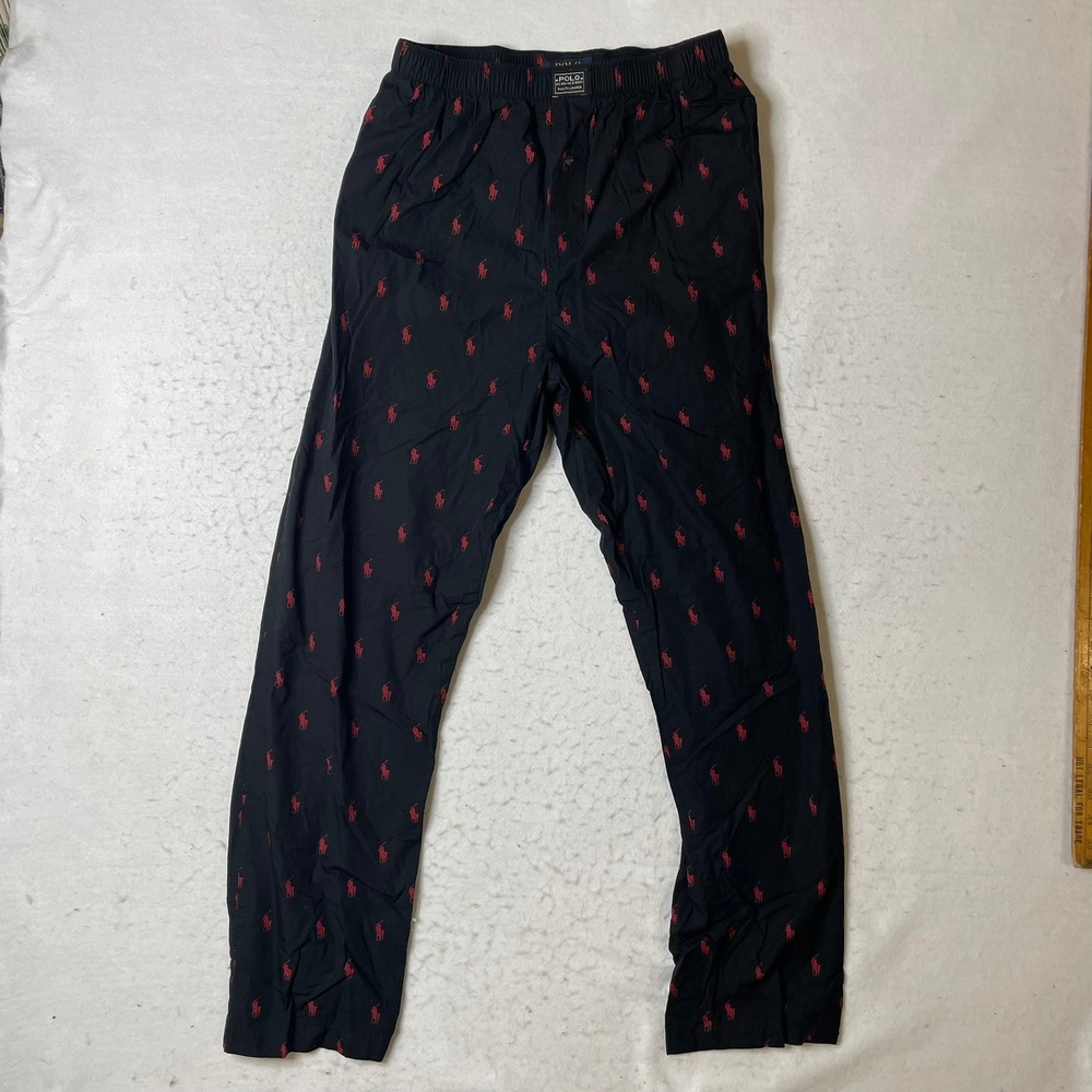 Polo Ralph Lauren Mens Boxer Shorts‎ Pajama Bottoms Black Red Pony Logo Size M
